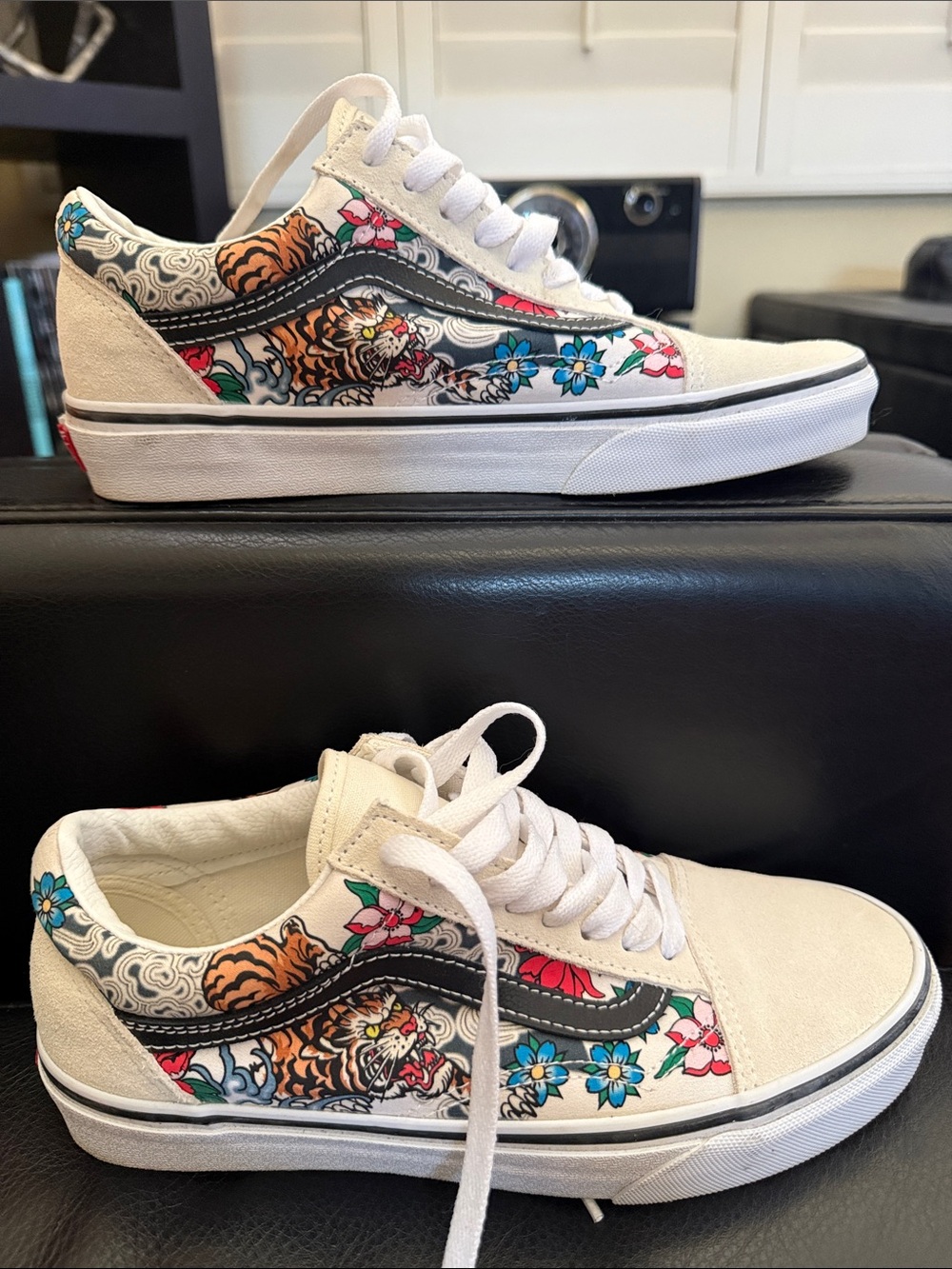 Vans White Floral Tiger Low-Top Sneakers